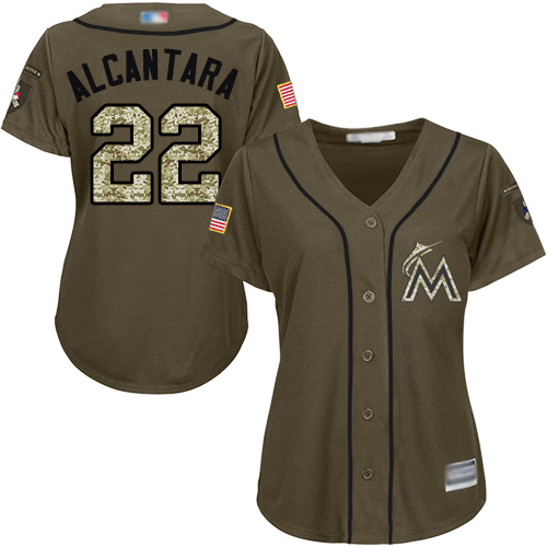 Marlins #22 Sandy Alcantara Green Salute to Service Women's Stitched MLB Jersey